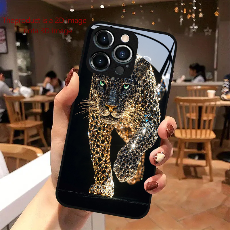 Tempered Glass Screen - PROTECT Diamant-gezet Gouden Cheetah voor iPhone