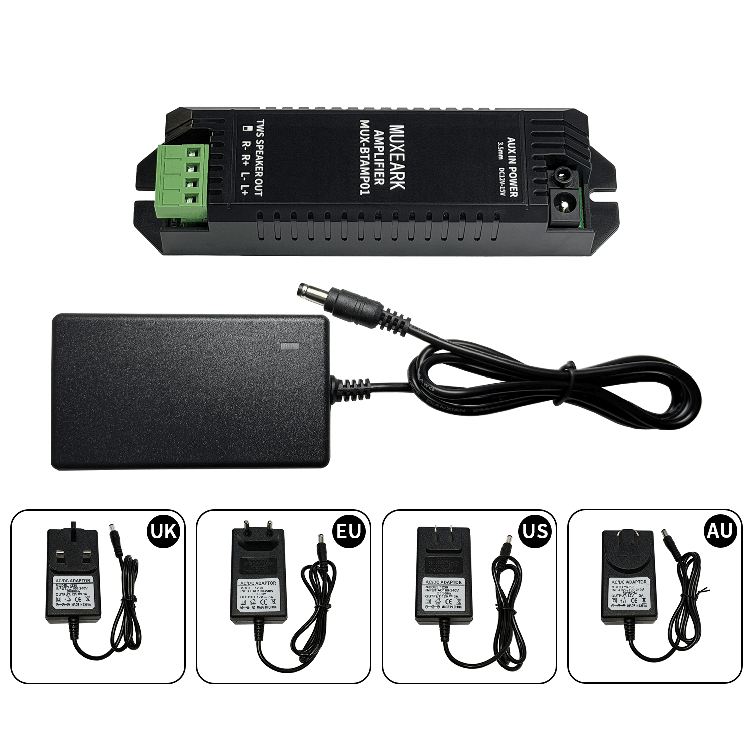 Phone Accessories Uk - Muxeark 12V3A voedingsadapter 2-kanaals AUX TWS